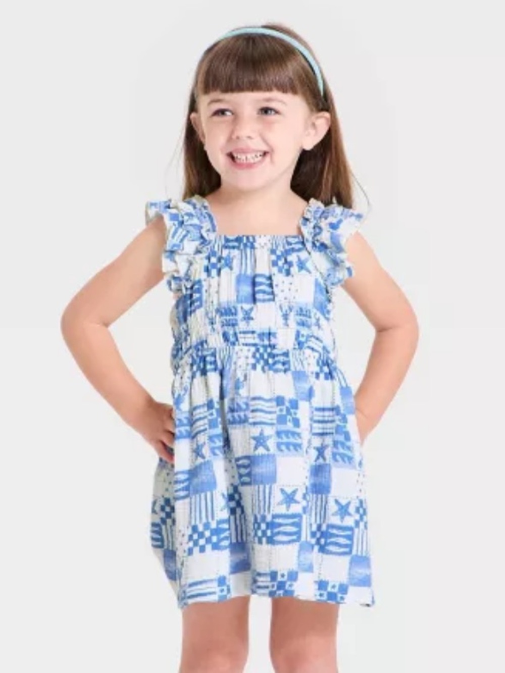 Cat & Jack 4th of July Flutter Sleeve Checkerboard Dress.